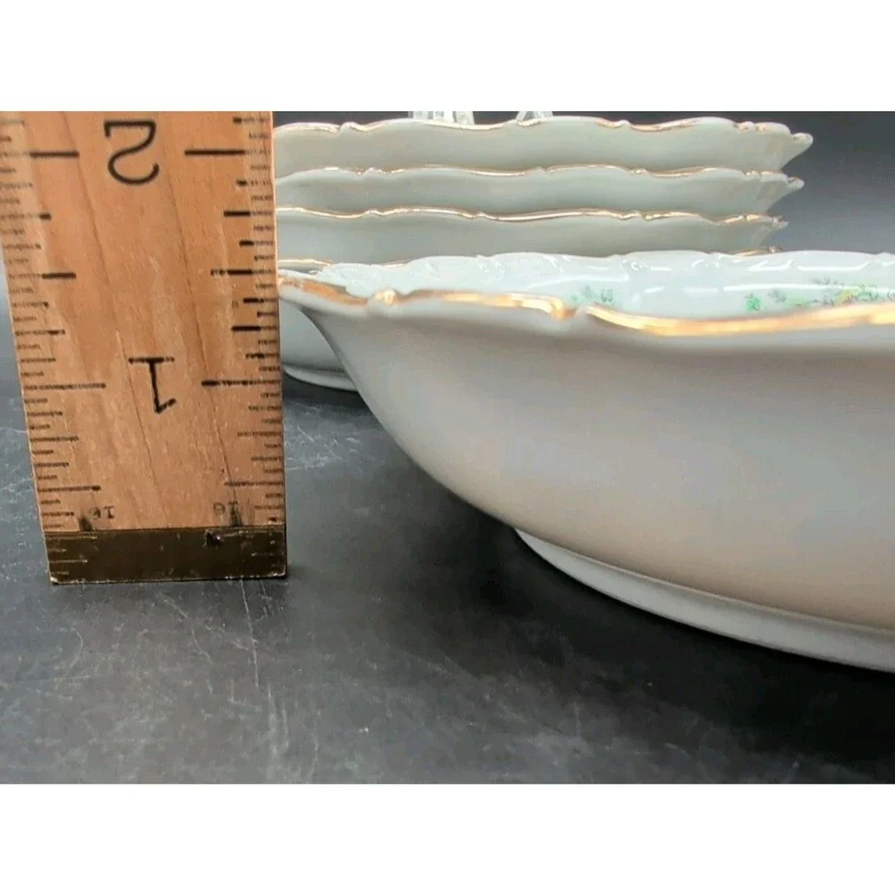 5 Vtg Seltmann Weiden Theresia Shallow Serving Bowls Green Floral Gold Bavaria